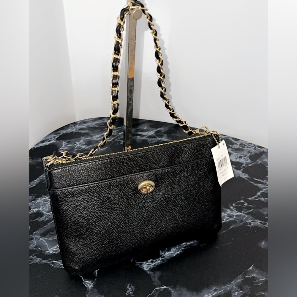 COACH Crossbody Bag C3376-GDBLK Polly Polished Pebble Leather Black AUTHENTIC - Picture 8 of 12